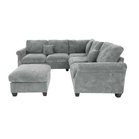 Modern Sectional Set With Corner Wedge, Loveseat, Ottoman & 2 Pillows