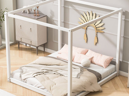 Wood Canopy Platform Bed With Support Legs And Airflow Slats