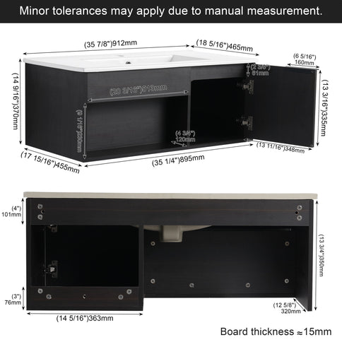 Wall Mounted Floating Bathroom Vanity With Open Shelf & Soft Close Door