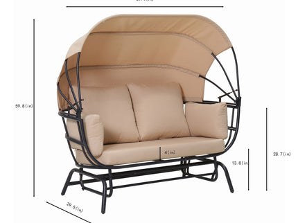 2 Person Egg Shaped Outdoor Swing Chair With Adjustable Canopy - Acacia Wood / Black / Taupe