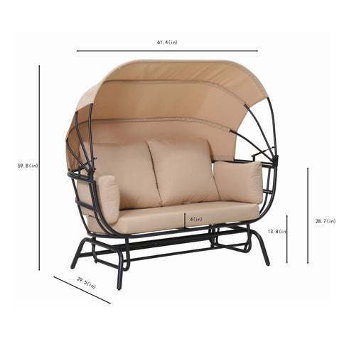 2 Person Egg Shaped Outdoor Swing Chair With Adjustable Canopy - Acacia Wood / Black / Taupe