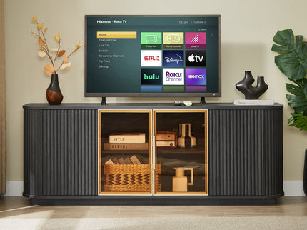 Modern 64" Wavy TV Cabinet With LED Lights - Black