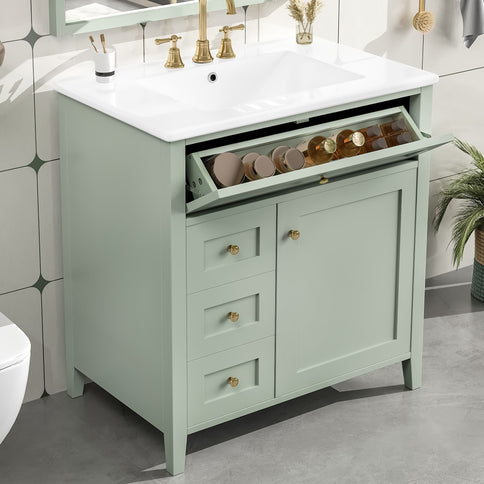 Modern Bathroom Vanity With Sink, 3 Drawers And Adjustable Shelf