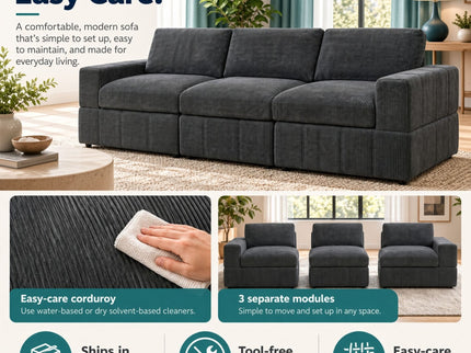 Oversized Modular Sectional Sofa 3 Piece Set For Living Room - Dark Gray