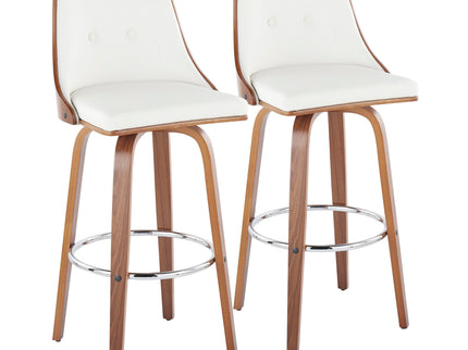 Gianna - Mid Century Modern Fixed Height Barstool With Swivel With Round Footrest (Set of 2)