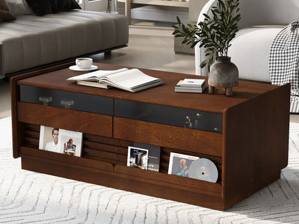 Modern Rectangle Coffee Table With 4 Drawers And 2 Display Shelves