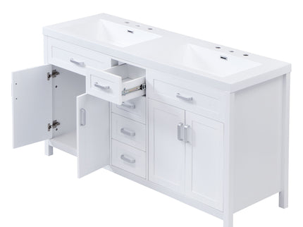 59.1" Minimalist Double Sink Bathroom Vanity With Top, Soft Close Doors & Drawers - White