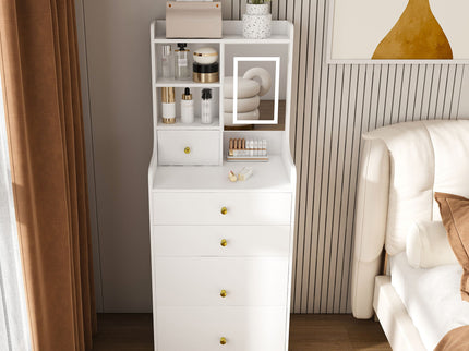 3 In 1 Dressing Table With LED Mirror & Storage Stool, Compact Makeup Vanity - White