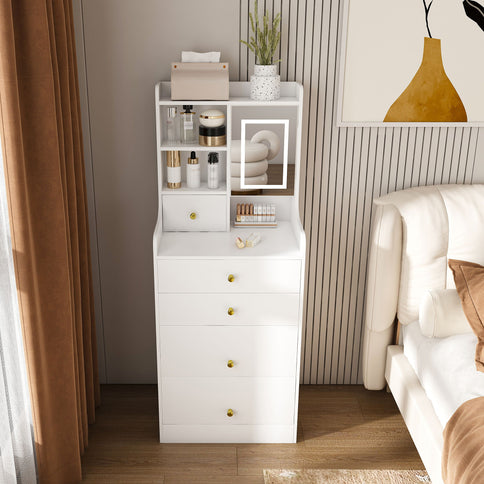 3 In 1 Dressing Table With LED Mirror & Storage Stool, Compact Makeup Vanity - White