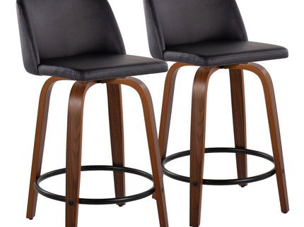 Toriano - Mid Century Modern, Fixed Height Counter Stool & Swivel And Round Footrest (Set of 2)