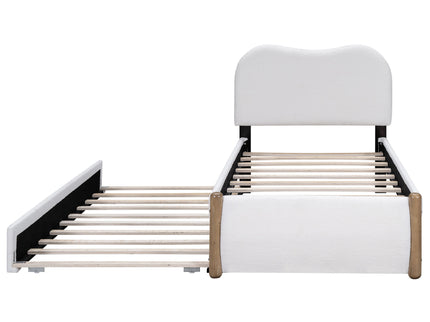 Upholstered Platform Bed With Wood Supporting Feet And Trundle