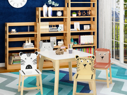 Kids Table And Chair Set With Cartoon Animals Design - White