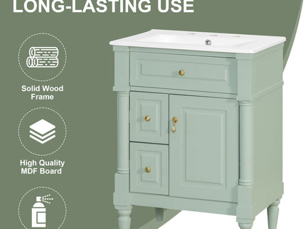 Freestanding Bathroom Vanity With Sink, Adjustable Shelf & Flip Drawer