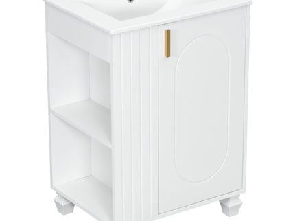 Classic Retro Bathroom Vanity With Sink, Door Shelf, Side Open Storage Frame
