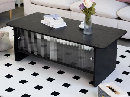 Rectangular Coffee Table With Sliding Door Storage Center
