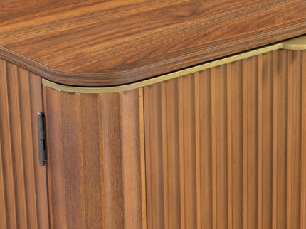 TV Stand, Fluted Media Console With Adjustable Shelves And Cable Holes