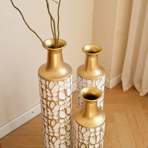 Floor Vases Large Vases Decorative High Vases (Set of 3) For Home Decor Vintage Large Vases Representing Twigs, Twigs Dried Flowers Living Room Antique Worn Vases - Antique White