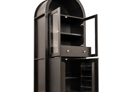 Fluted Tall Arched Pantry Cabinet With Adjustable Shelves