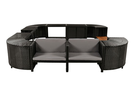 Spa Surround Spa Frame Quadrilateral Outdoor Rattan Sectional Sofa Set With Mini Sofa, Wooden Seats And Storage Spaces