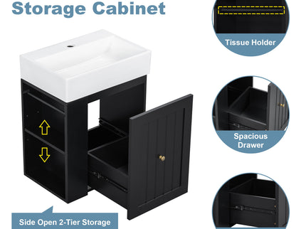 Modern Bathroom Vanity With Sink, Storage Cabinet, Drawer & Side Shelf