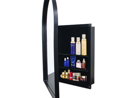 Arched Recessed Medicine Cabinet, Metal Framed Bathroom Wall Cabinet With Mirror And Adjustable Shelves, Wall Mirror With Storage For Bathroom