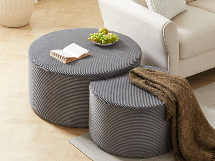 Modern Upholstered Round Coffee Table For Living Room (Set of 2)