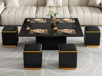 Lift Top Coffee Table With 4 Storage Stools