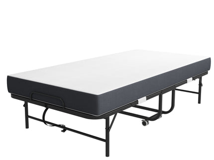 Twin Extra Long Folding Bed For Tall People, Heavy-Duty Rollaway Guest With Memory Foam Mattress - Black