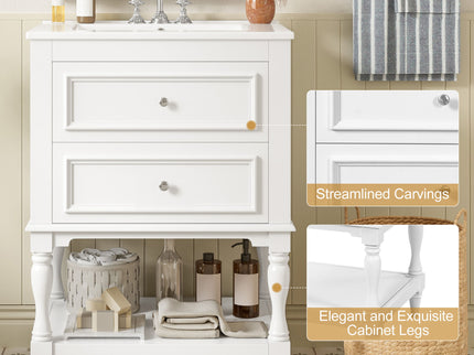 Bathroom Vanity With Sink, 2 Drawers Storage Cabinet, Open Shelf