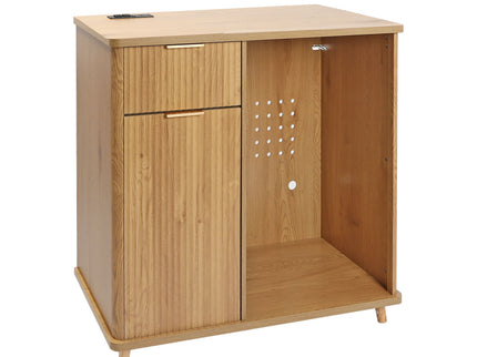 Fluted Coffee Bar Cabinet With Mini Fridge Space & Charging Station - Natural