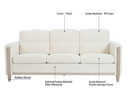 Comfortable Solid Wood Three-Seater Sofa, Soft Cushions, Durable And Long-Lasting, 79.5" Sofa Couch For Living Room