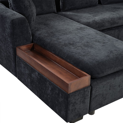 Modern L Shaped Sectional Sofa With Upholstery And Wooden Storage