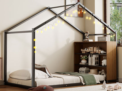 Bed House Frame With Shelves And Lights