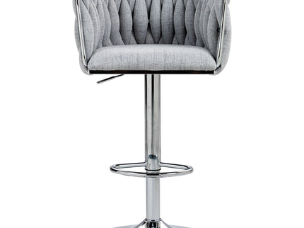 360 Degree Swivel Bar Stools Adjustable Counter Height Bar Chairs With Woven Back & Footrest, Silver Chromed Bar Stools For Kitchen Island (Set of 2) - Gray
