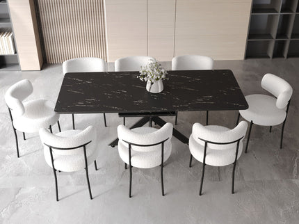 Extendable Dining Table Set With Curved Backrest Upholstered Chairs