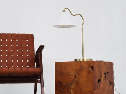 Ornate - Ring Base Curved Table Lamp With Triangle Drum Shade - Gold / White