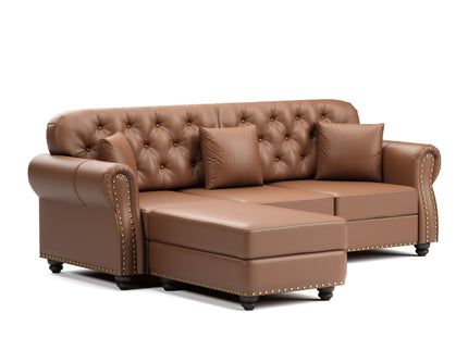Upholstered Sofa With Nailhead Trim, Rolled Armrests With Ottoman