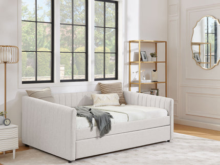 Upholstered Daybed With Trundle With Vertical Stripes