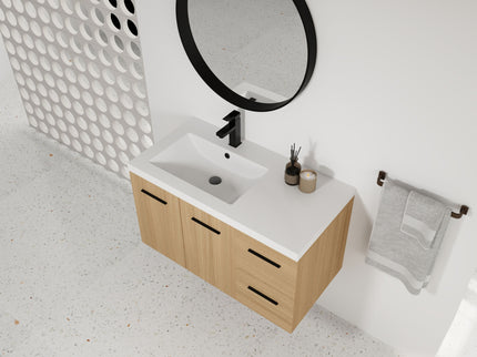 Wall Mounted Floating Bathroom Vanity With Sink, Door & Drawers Modular Cabinet