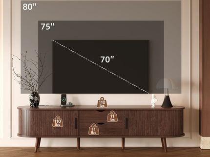 TV Stand For 70" TV, Console With Tambour Doors, Drawers And Built In Power Outlet - Dark Brown