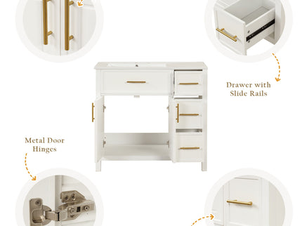 Modern Bathroom Vanity With Sink Top, 2 Doors And 3 Drawers