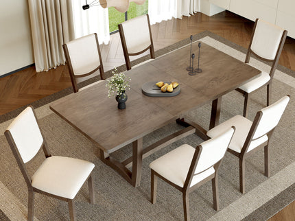 Rectangular Extendable Dining Table Set With 6 Upholstered Chairs