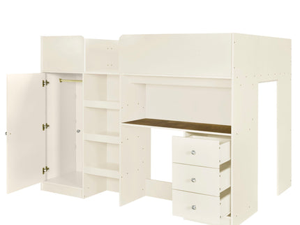 Loft Bed With Built In Wardrobe, Desk, Shelves, And Drawers