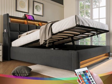 Upholstered Platform Bed With A Hydraulic Storage System, LED And USB Charging (Without Mattress)