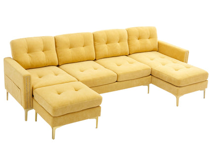 Modern L - Shape Convertible Sectional Sofa With Movable Ottoman