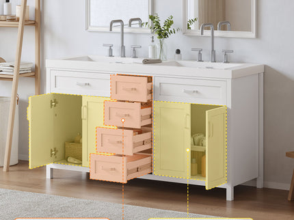 Bathroom Vanity Cabinet Only, Soft Close Doors & Drawers, 4 Drawers & 2 Double Door Cabinets - White