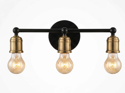 3 Light Wall Sconce, Vanity Light, No Bulbs Included - Black / Gold