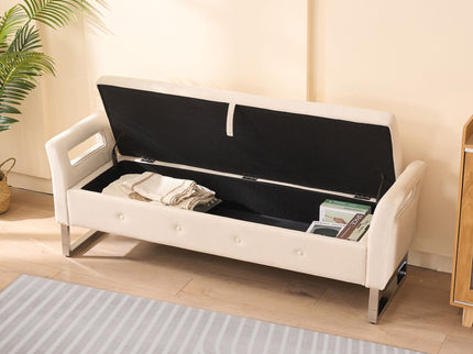 Wide Storage Soft Ottoman Bench With Armrests