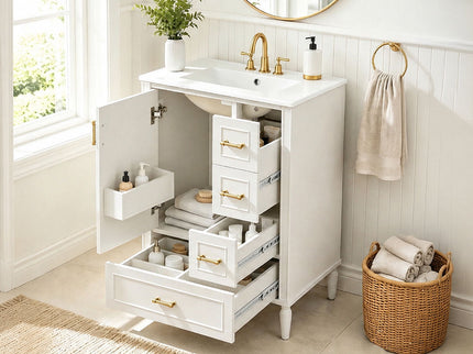 Modern Bathroom Vanity With Sink, Soft Close Doors, 3 Drawers