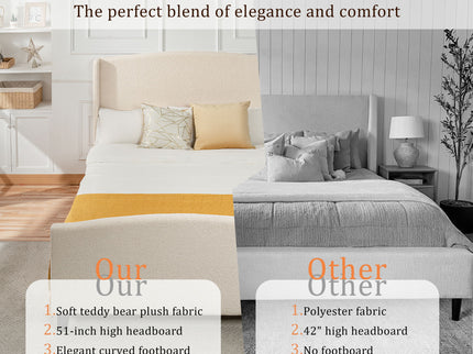 Platform Bed Frame With Tall Headboard And High Footboard